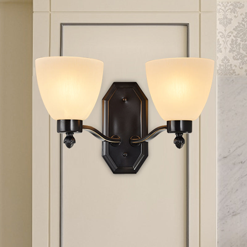 Bud Living Room Wall Light Traditional Ivory Glass 1/2-Bulb Black Wall Sconce Lighting Fixture Clearhalo 'Wall Lamps & Sconces' 'Wall Lights' Lighting' 815166