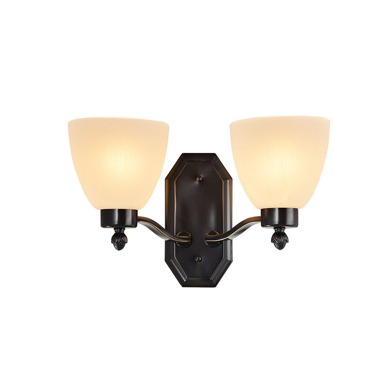 Bud Living Room Wall Light Traditional Ivory Glass 1/2-Bulb Black Wall Sconce Lighting Fixture Clearhalo 'Wall Lamps & Sconces' 'Wall Lights' Lighting' 815168