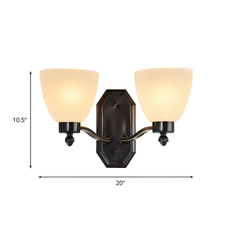 Bud Living Room Wall Light Traditional Ivory Glass 1/2-Bulb Black Wall Sconce Lighting Fixture Clearhalo 'Wall Lamps & Sconces' 'Wall Lights' Lighting' 815169