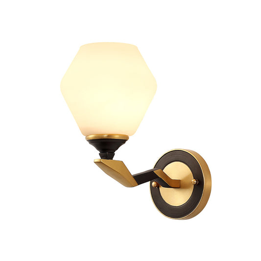 1/2-Bulb Hexagon Wall Light Sconce Classic Black and Gold Frosted Glass Wall Lighting Fixture Clearhalo 'Wall Lamps & Sconces' 'Wall Lights' Lighting' 815180