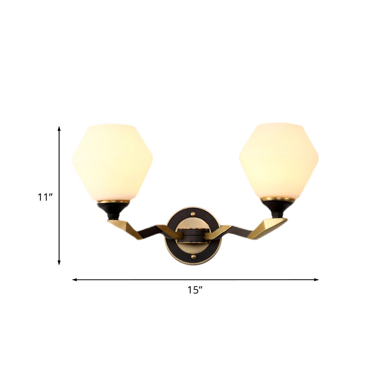 1/2-Bulb Hexagon Wall Light Sconce Classic Black and Gold Frosted Glass Wall Lighting Fixture Clearhalo 'Wall Lamps & Sconces' 'Wall Lights' Lighting' 815186