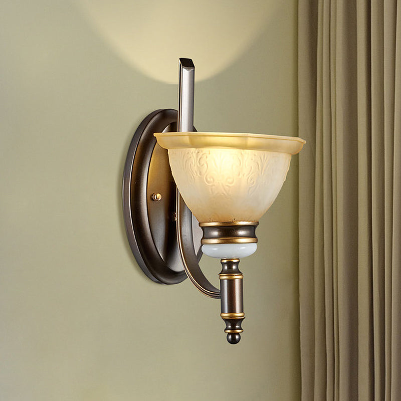 Curvy Arm Frosted Glass Sconce Traditionalism 1/2-Bulb Living Room Wall Mounted Lamp in Black 1.0 Black Clearhalo 'Wall Lamps & Sconces' 'Wall Lights' Lighting' 815191