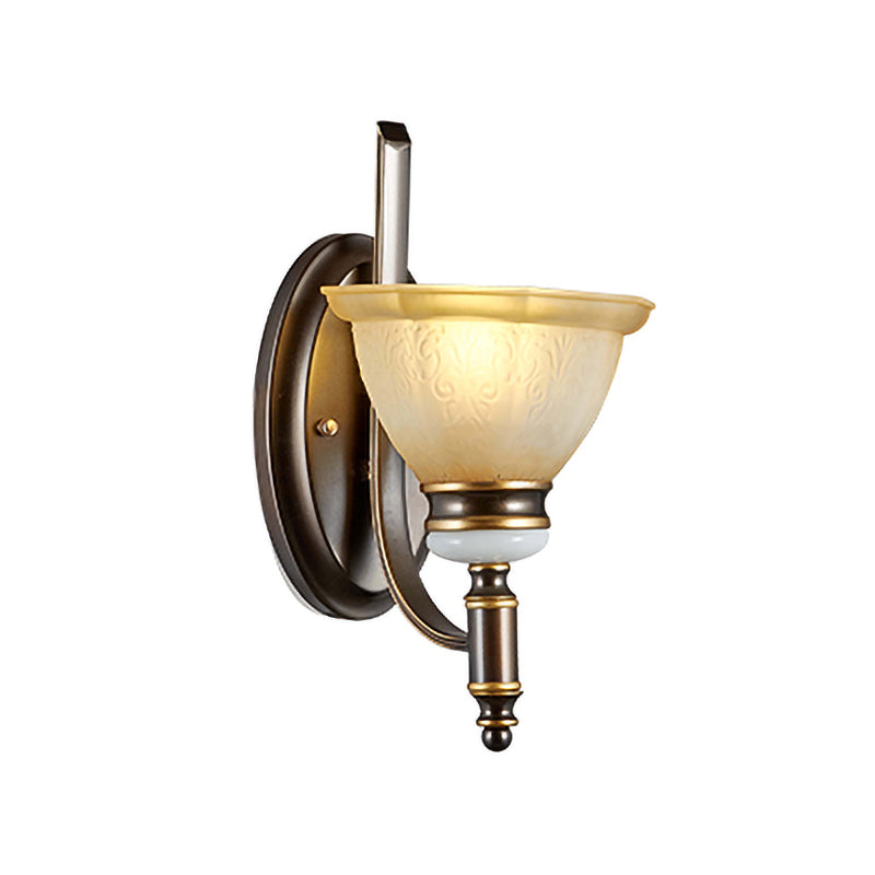 Curvy Arm Frosted Glass Sconce Traditionalism 1/2-Bulb Living Room Wall Mounted Lamp in Black Clearhalo 'Wall Lamps & Sconces' 'Wall Lights' Lighting' 815192