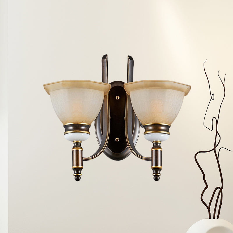 Curvy Arm Frosted Glass Sconce Traditionalism 1/2-Bulb Living Room Wall Mounted Lamp in Black Clearhalo 'Wall Lamps & Sconces' 'Wall Lights' Lighting' 815196