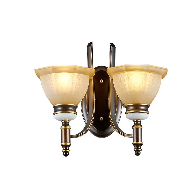 Curvy Arm Frosted Glass Sconce Traditionalism 1/2-Bulb Living Room Wall Mounted Lamp in Black Clearhalo 'Wall Lamps & Sconces' 'Wall Lights' Lighting' 815197