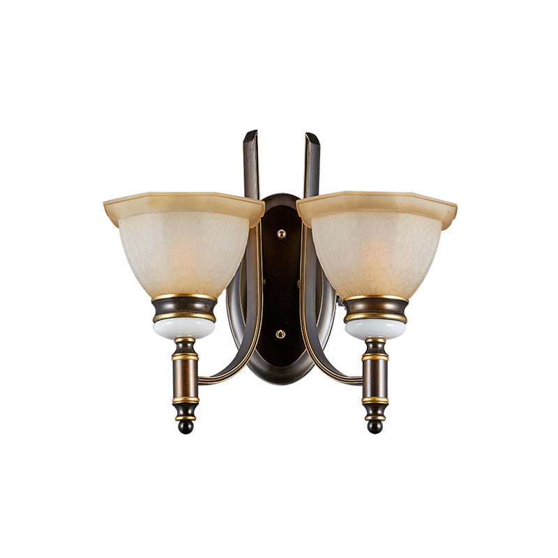 Curvy Arm Frosted Glass Sconce Traditionalism 1/2-Bulb Living Room Wall Mounted Lamp in Black Clearhalo 'Wall Lamps & Sconces' 'Wall Lights' Lighting' 815198