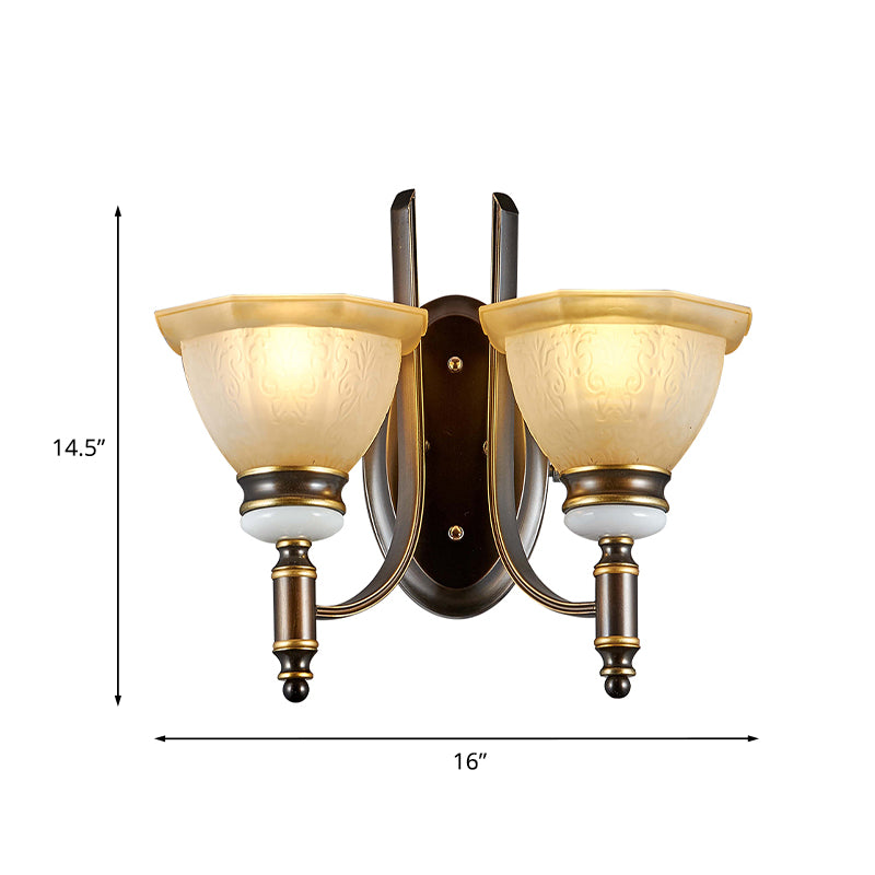 Curvy Arm Frosted Glass Sconce Traditionalism 1/2-Bulb Living Room Wall Mounted Lamp in Black Clearhalo 'Wall Lamps & Sconces' 'Wall Lights' Lighting' 815199