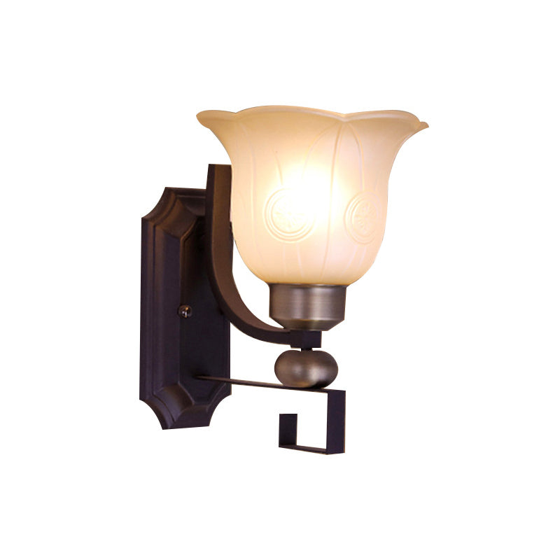 Bloom Bedroom Wall Sconce Light Traditionalist Frosted Glass 1 Bulb Black Wall Lighting Fixture Clearhalo 'Wall Lamps & Sconces' 'Wall Lights' Lighting' 815211