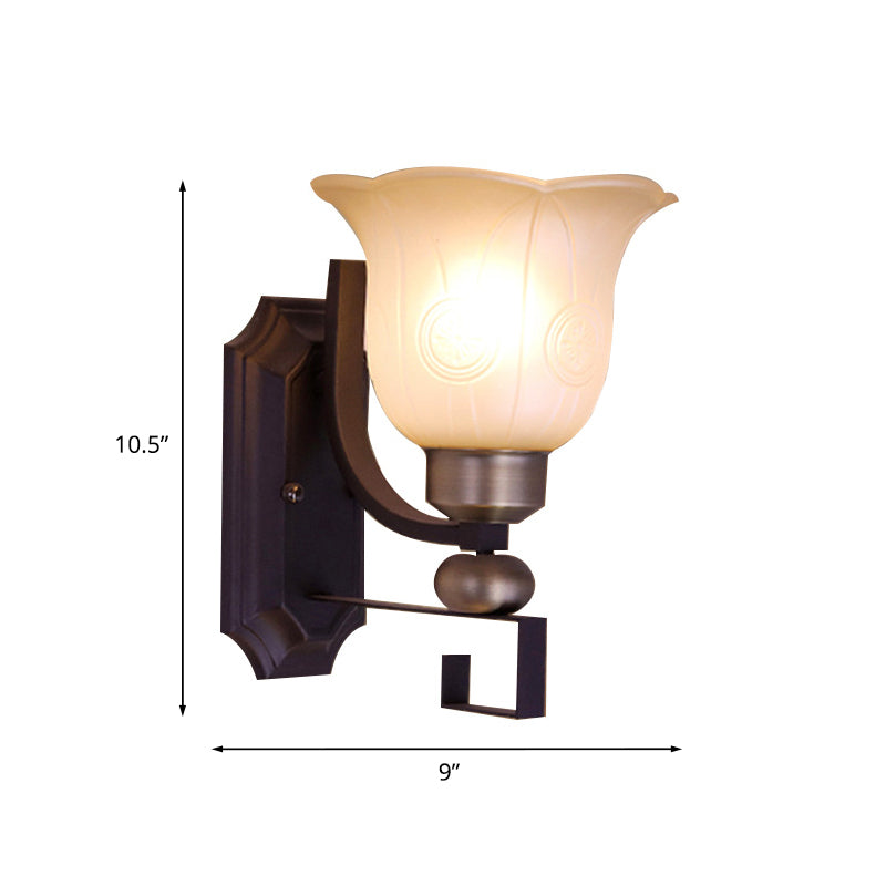 Bloom Bedroom Wall Sconce Light Traditionalist Frosted Glass 1 Bulb Black Wall Lighting Fixture Clearhalo 'Wall Lamps & Sconces' 'Wall Lights' Lighting' 815212