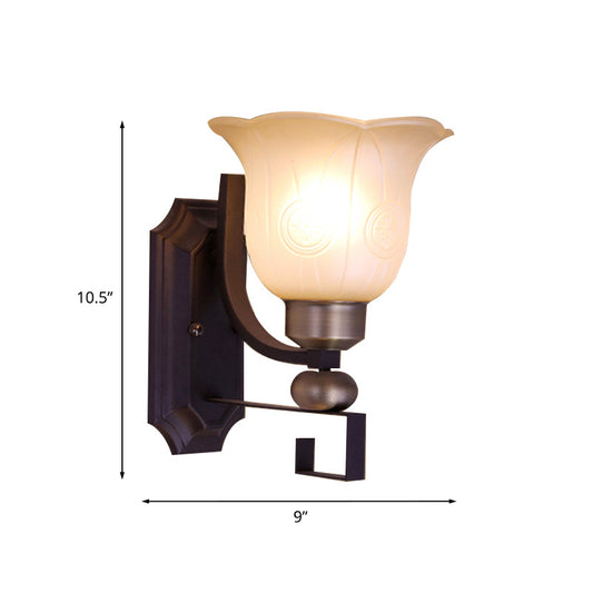 Bloom Bedroom Wall Sconce Light Traditionalist Frosted Glass 1 Bulb Black Wall Lighting Fixture Clearhalo 'Wall Lamps & Sconces' 'Wall Lights' Lighting' 815212