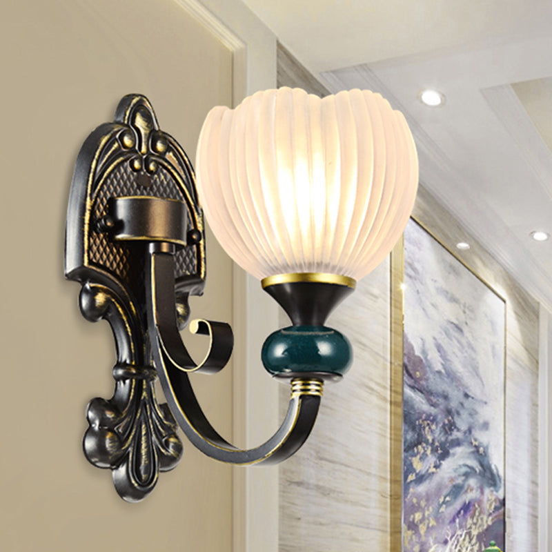 Brass Bud Wall Sconce Lighting Traditional Ribbed Glass 1/2-Head Living Room Wall Lamp Fixture 1.0 Brass Clearhalo 'Wall Lamps & Sconces' 'Wall Lights' Lighting' 815239