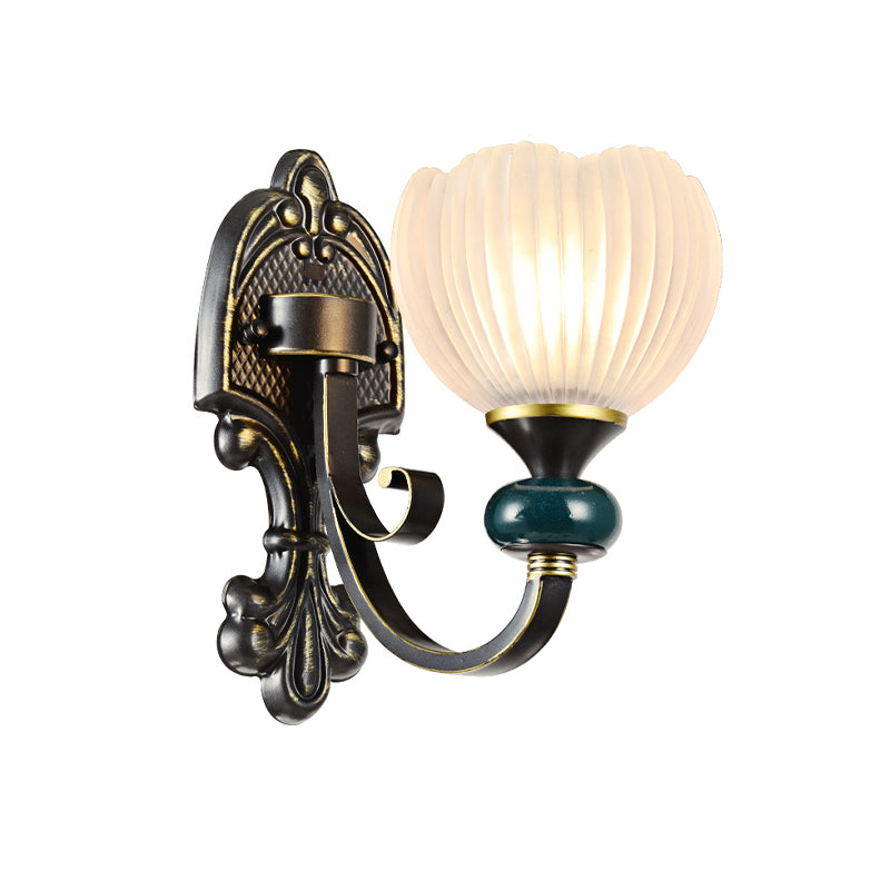 Brass Bud Wall Sconce Lighting Traditional Ribbed Glass 1/2-Head Living Room Wall Lamp Fixture Clearhalo 'Wall Lamps & Sconces' 'Wall Lights' Lighting' 815241