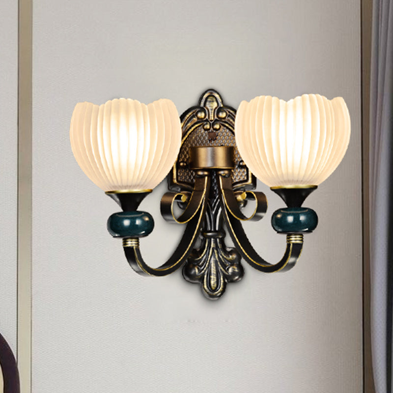 Brass Bud Wall Sconce Lighting Traditional Ribbed Glass 1/2-Head Living Room Wall Lamp Fixture 2.0 Brass Clearhalo 'Wall Lamps & Sconces' 'Wall Lights' Lighting' 815243