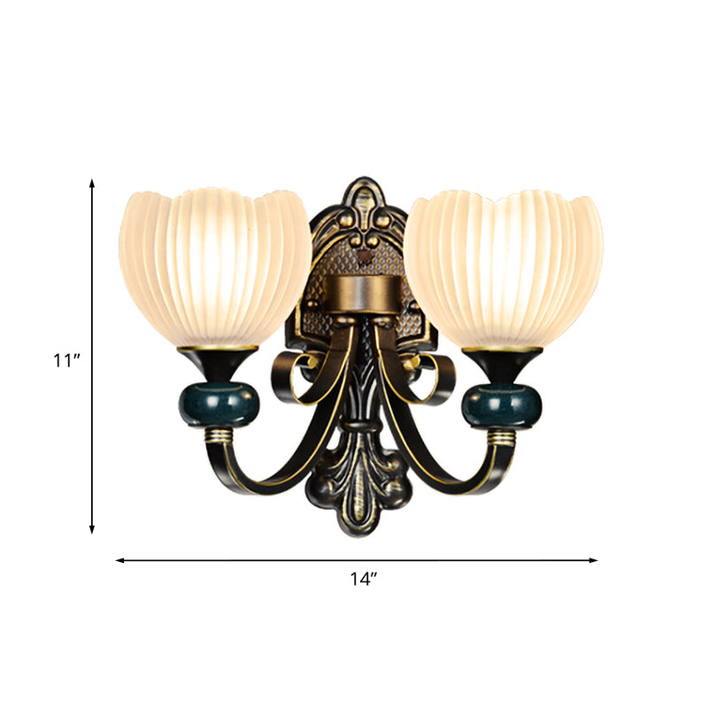 Brass Bud Wall Sconce Lighting Traditional Ribbed Glass 1/2-Head Living Room Wall Lamp Fixture Clearhalo 'Wall Lamps & Sconces' 'Wall Lights' Lighting' 815247