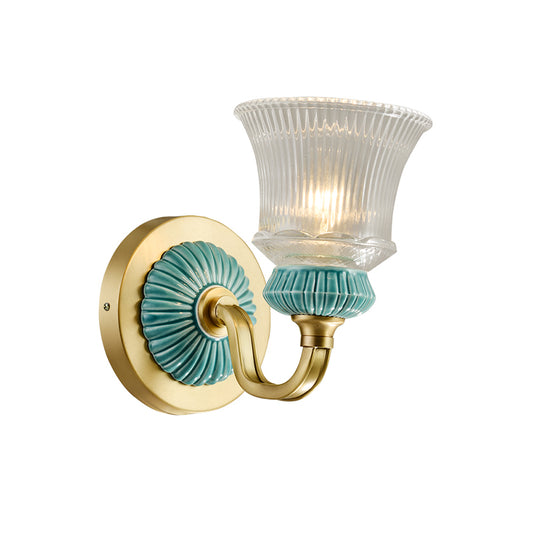 Classic Bell Wall Lighting Fixture 1 Head Clear Prismatic Glass Wall Sconce Light in Gold for Bedroom Clearhalo 'Wall Lamps & Sconces' 'Wall Lights' Lighting' 815268