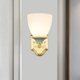 Cream Glass Gold Wall Lamp Bud 1 Bulb Traditionalist Wall Light Fixture with Straight Arm Clearhalo 'Wall Lamps & Sconces' 'Wall Lights' Lighting' 815275