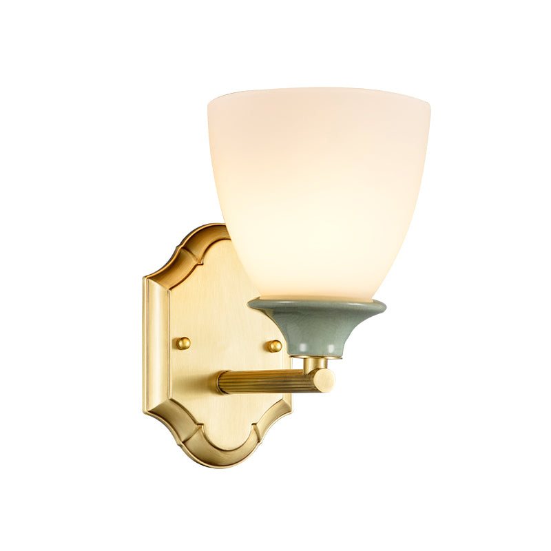 Cream Glass Gold Wall Lamp Bud 1 Bulb Traditionalist Wall Light Fixture with Straight Arm Clearhalo 'Wall Lamps & Sconces' 'Wall Lights' Lighting' 815276