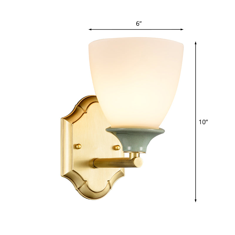 Cream Glass Gold Wall Lamp Bud 1 Bulb Traditionalist Wall Light Fixture with Straight Arm Clearhalo 'Wall Lamps & Sconces' 'Wall Lights' Lighting' 815277