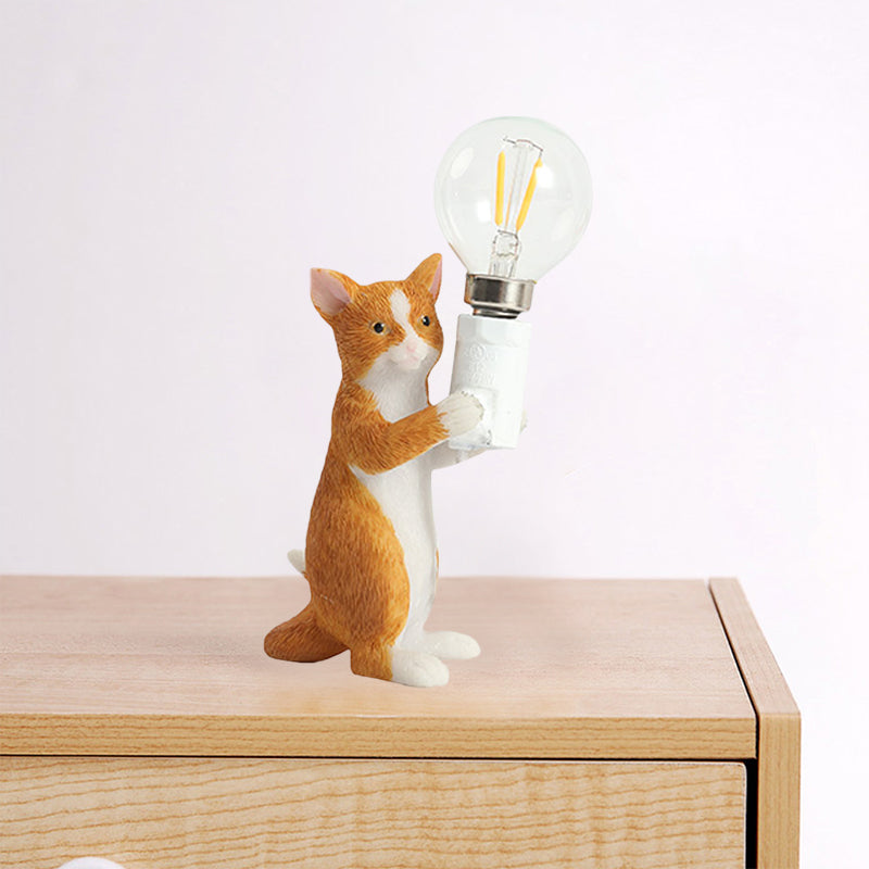 Tabby Cat Holder Table Lamp Kids Iron 1 Bulb Black/Yellow/Blue Nightstand Light with Bare Bulb Design Clearhalo 'Lamps' 'Table Lamps' Lighting' 815323