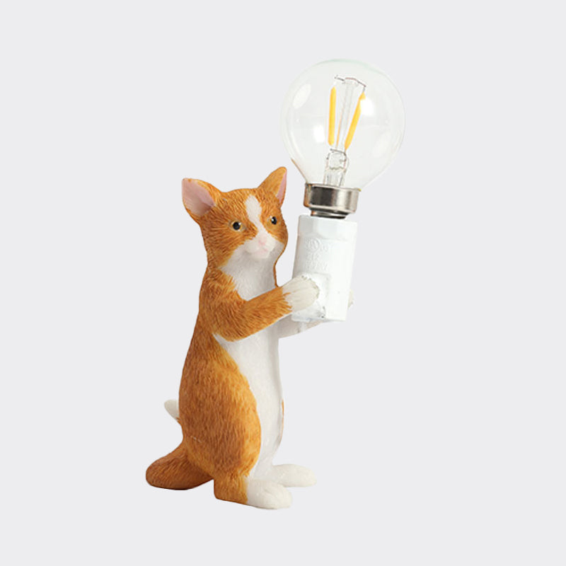 Tabby Cat Holder Table Lamp Kids Iron 1 Bulb Black/Yellow/Blue Nightstand Light with Bare Bulb Design Clearhalo 'Lamps' 'Table Lamps' Lighting' 815325