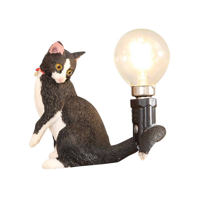 Tabby Cat Holder Table Lamp Kids Iron 1 Bulb Black/Yellow/Blue Nightstand Light with Bare Bulb Design Clearhalo 'Lamps' 'Table Lamps' Lighting' 815346