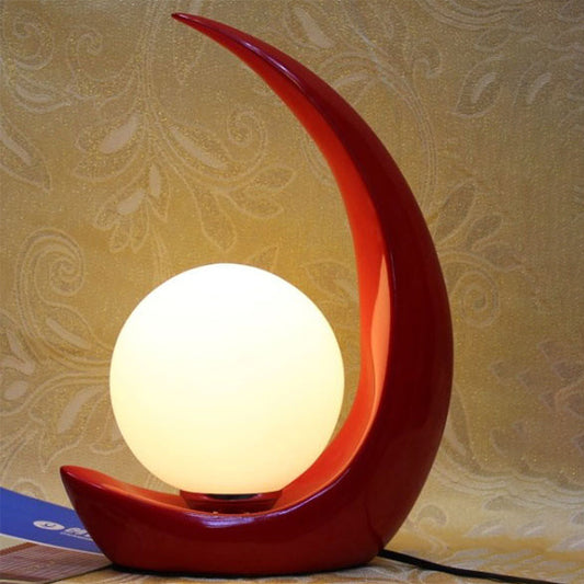 Moon Shape Nightstand Light Minimal Resin 1-Light Red Night Table Lamp with Orb Opal Glass Shade Clearhalo 'Lamps' 'Table Lamps' Lighting' 815361