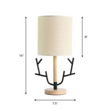 Branch Night Table Lamp Modern Wood 1-Light Black Reading Light with Barrel Fabric Shade for Bedroom Clearhalo 'Lamps' 'Table Lamps' Lighting' 815383
