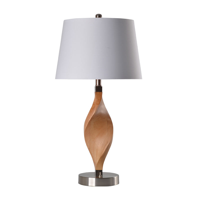 Spiral Wood Panel Table Lighting Modernism 1-Bulb Beige Night Lamp with White Fabric Shade Clearhalo 'Lamps' 'Table Lamps' Lighting' 815402