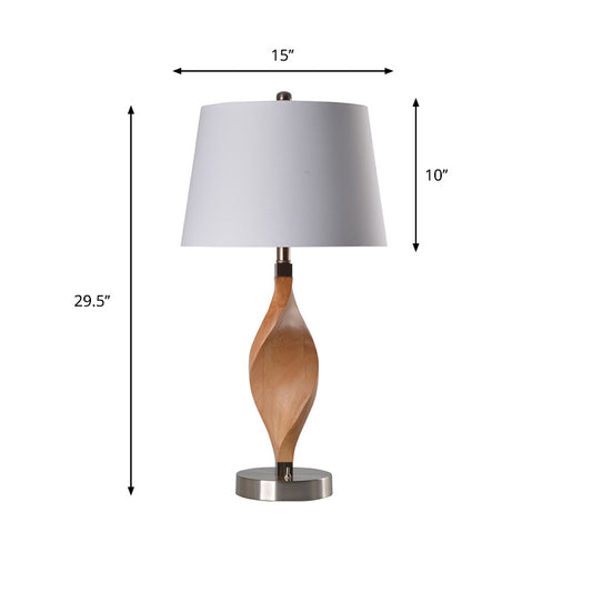Spiral Wood Panel Table Lighting Modernism 1-Bulb Beige Night Lamp with White Fabric Shade Clearhalo 'Lamps' 'Table Lamps' Lighting' 815403
