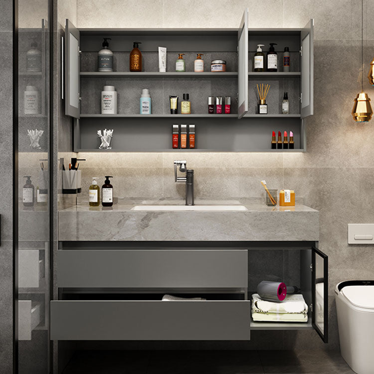 Grey Wall Mount Wood Bathroom Vanity Set with Mirror Included Clearhalo 'Bathroom Remodel & Bathroom Fixtures' 'Bathroom Vanities' 'bathroom_vanities' 'Home Improvement' 'home_improvement' 'home_improvement_bathroom_vanities' 8156456