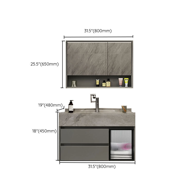 Grey Wall Mount Wood Bathroom Vanity Set with Mirror Included Clearhalo 'Bathroom Remodel & Bathroom Fixtures' 'Bathroom Vanities' 'bathroom_vanities' 'Home Improvement' 'home_improvement' 'home_improvement_bathroom_vanities' 8156470