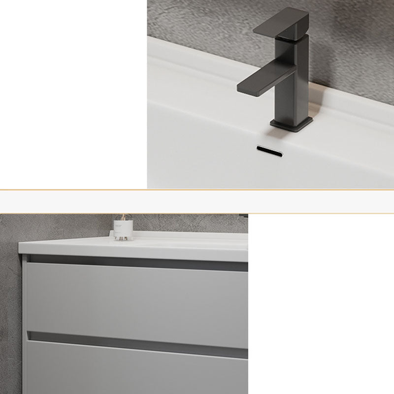 Wall Mounted Bathroom Vanity Set Mirror Wood Frame 2 Drawers Single Sink in Grey Clearhalo 'Bathroom Remodel & Bathroom Fixtures' 'Bathroom Vanities' 'bathroom_vanities' 'Home Improvement' 'home_improvement' 'home_improvement_bathroom_vanities' 8156482