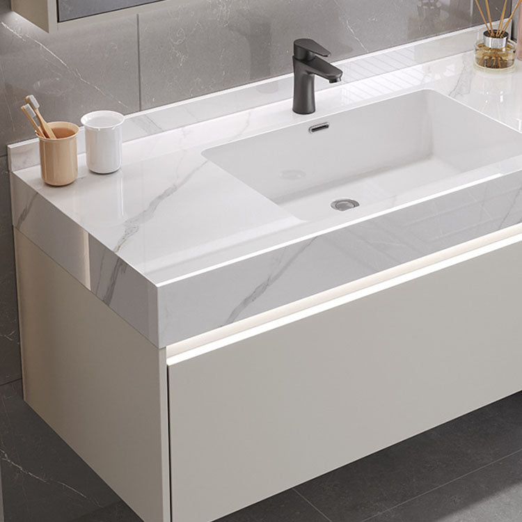 Grey Bathroom Vanity Single Sink Rectangular Wall Mount Wood Frame Scratch Resistant Clearhalo 'Bathroom Remodel & Bathroom Fixtures' 'Bathroom Vanities' 'bathroom_vanities' 'Home Improvement' 'home_improvement' 'home_improvement_bathroom_vanities' 8156493