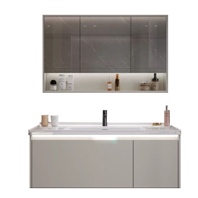 Grey Bathroom Vanity Single Sink Rectangular Wall Mount Wood Frame Scratch Resistant Clearhalo 'Bathroom Remodel & Bathroom Fixtures' 'Bathroom Vanities' 'bathroom_vanities' 'Home Improvement' 'home_improvement' 'home_improvement_bathroom_vanities' 8156494