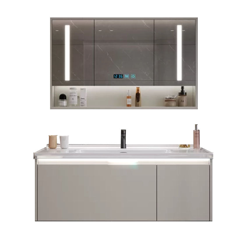 Grey Bathroom Vanity Single Sink Rectangular Wall Mount Wood Frame Scratch Resistant Clearhalo 'Bathroom Remodel & Bathroom Fixtures' 'Bathroom Vanities' 'bathroom_vanities' 'Home Improvement' 'home_improvement' 'home_improvement_bathroom_vanities' 8156496