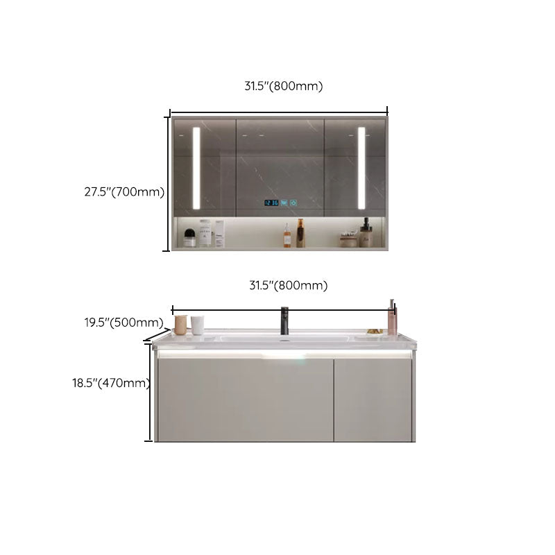 Grey Bathroom Vanity Single Sink Rectangular Wall Mount Wood Frame Scratch Resistant Clearhalo 'Bathroom Remodel & Bathroom Fixtures' 'Bathroom Vanities' 'bathroom_vanities' 'Home Improvement' 'home_improvement' 'home_improvement_bathroom_vanities' 8156497