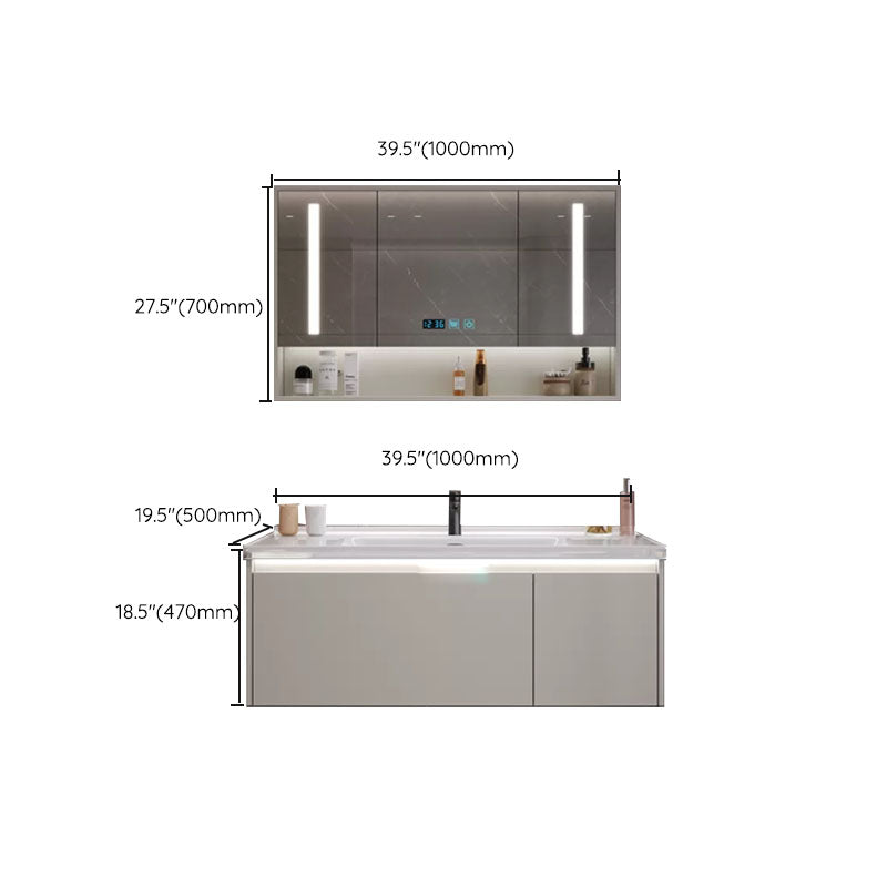 Grey Bathroom Vanity Single Sink Rectangular Wall Mount Wood Frame Scratch Resistant Clearhalo 'Bathroom Remodel & Bathroom Fixtures' 'Bathroom Vanities' 'bathroom_vanities' 'Home Improvement' 'home_improvement' 'home_improvement_bathroom_vanities' 8156499