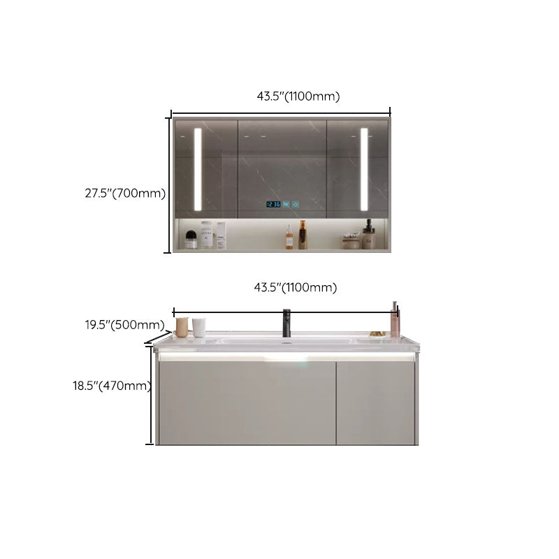 Grey Bathroom Vanity Single Sink Rectangular Wall Mount Wood Frame Scratch Resistant Clearhalo 'Bathroom Remodel & Bathroom Fixtures' 'Bathroom Vanities' 'bathroom_vanities' 'Home Improvement' 'home_improvement' 'home_improvement_bathroom_vanities' 8156500