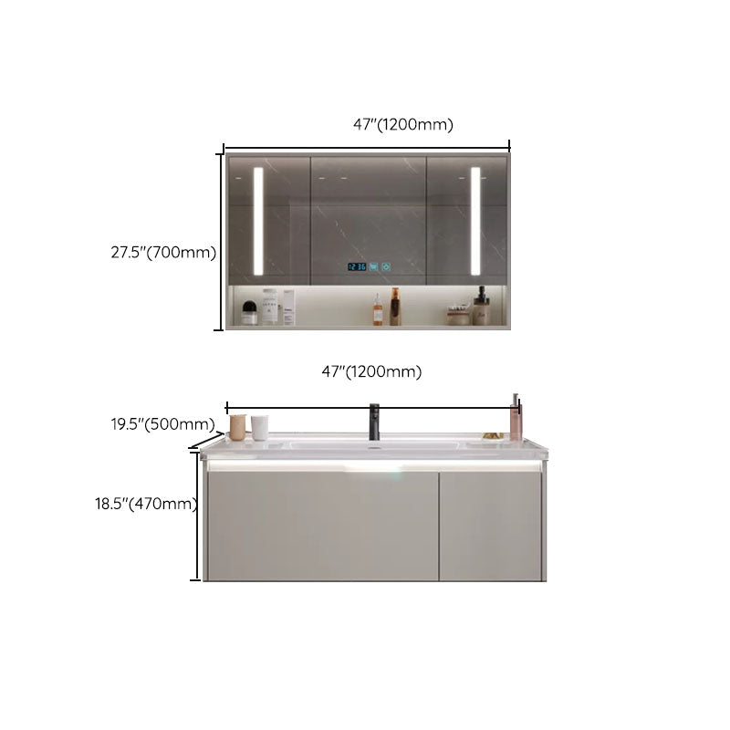 Grey Bathroom Vanity Single Sink Rectangular Wall Mount Wood Frame Scratch Resistant Clearhalo 'Bathroom Remodel & Bathroom Fixtures' 'Bathroom Vanities' 'bathroom_vanities' 'Home Improvement' 'home_improvement' 'home_improvement_bathroom_vanities' 8156501