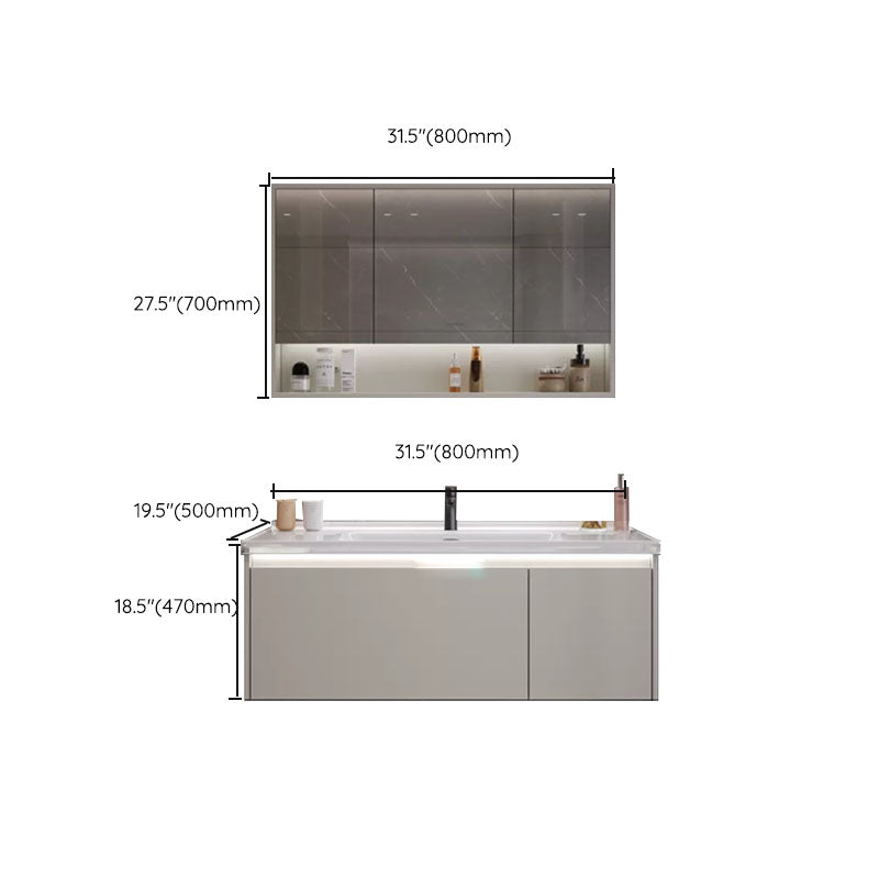 Grey Bathroom Vanity Single Sink Rectangular Wall Mount Wood Frame Scratch Resistant Clearhalo 'Bathroom Remodel & Bathroom Fixtures' 'Bathroom Vanities' 'bathroom_vanities' 'Home Improvement' 'home_improvement' 'home_improvement_bathroom_vanities' 8156502