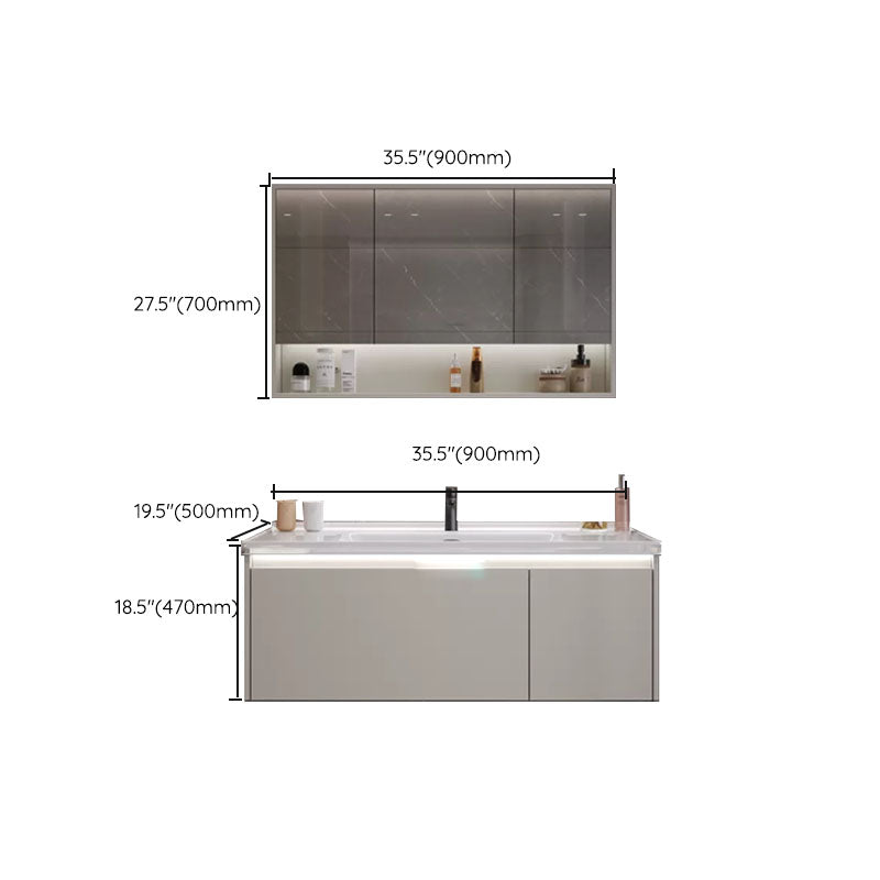 Grey Bathroom Vanity Single Sink Rectangular Wall Mount Wood Frame Scratch Resistant Clearhalo 'Bathroom Remodel & Bathroom Fixtures' 'Bathroom Vanities' 'bathroom_vanities' 'Home Improvement' 'home_improvement' 'home_improvement_bathroom_vanities' 8156503