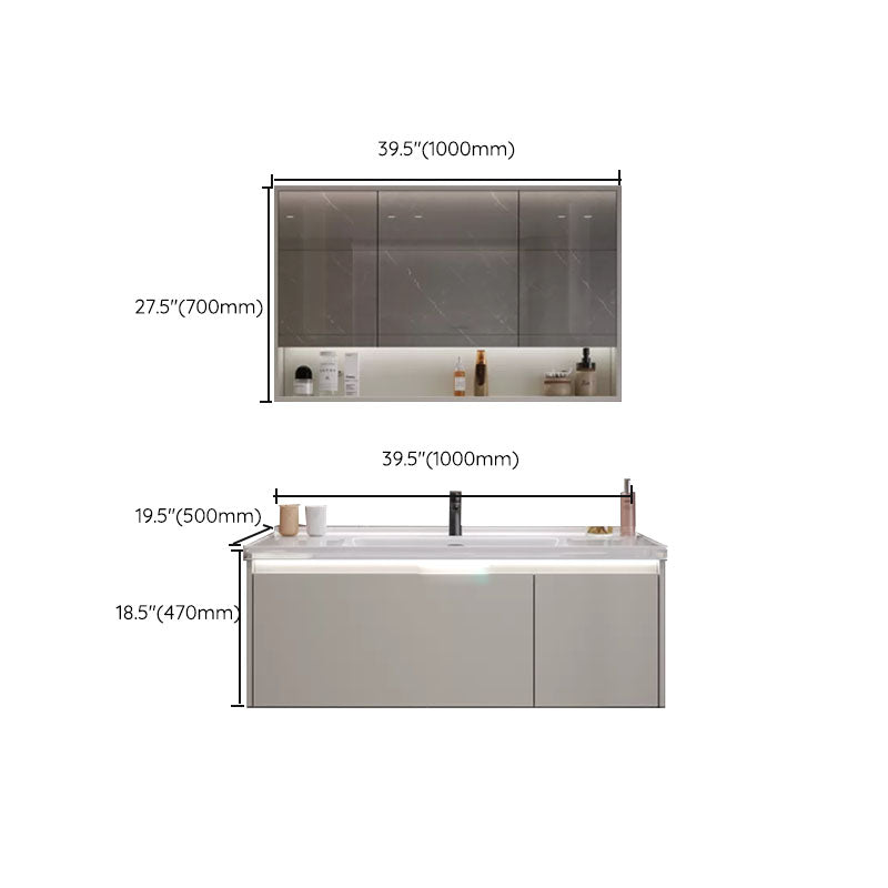 Grey Bathroom Vanity Single Sink Rectangular Wall Mount Wood Frame Scratch Resistant Clearhalo 'Bathroom Remodel & Bathroom Fixtures' 'Bathroom Vanities' 'bathroom_vanities' 'Home Improvement' 'home_improvement' 'home_improvement_bathroom_vanities' 8156504