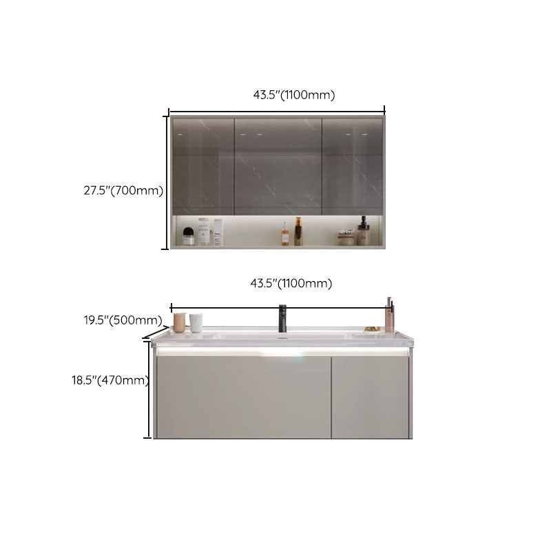 Grey Bathroom Vanity Single Sink Rectangular Wall Mount Wood Frame Scratch Resistant Clearhalo 'Bathroom Remodel & Bathroom Fixtures' 'Bathroom Vanities' 'bathroom_vanities' 'Home Improvement' 'home_improvement' 'home_improvement_bathroom_vanities' 8156505