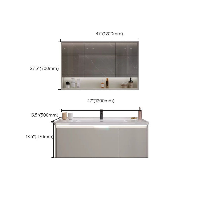 Grey Bathroom Vanity Single Sink Rectangular Wall Mount Wood Frame Scratch Resistant Clearhalo 'Bathroom Remodel & Bathroom Fixtures' 'Bathroom Vanities' 'bathroom_vanities' 'Home Improvement' 'home_improvement' 'home_improvement_bathroom_vanities' 8156506