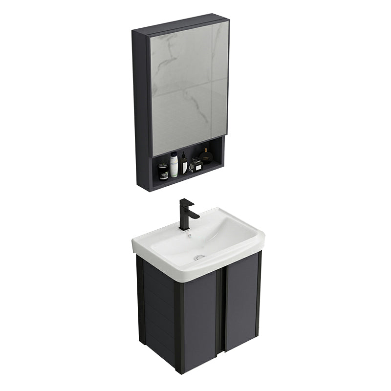Wall Mount Modern Single-Sink Open Console with Sink Set with Soft Close Door Vanity & Faucet & Mirror Cabinet 20"L x 14"W x 20"H Ceramic Clearhalo 'Bathroom Remodel & Bathroom Fixtures' 'Bathroom Vanities' 'bathroom_vanities' 'Home Improvement' 'home_improvement' 'home_improvement_bathroom_vanities' 8157230