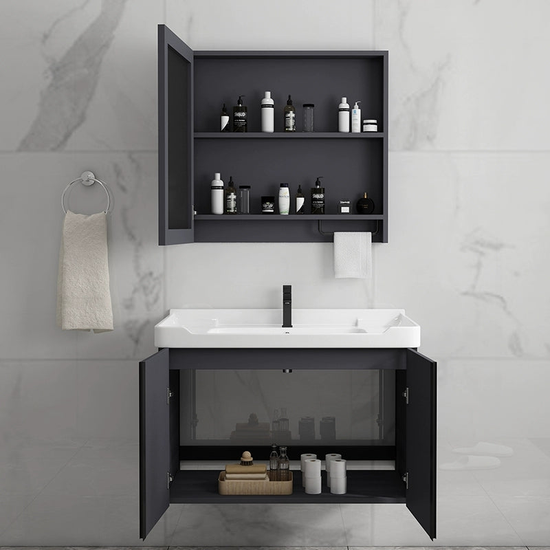 Wall Mount Modern Single-Sink Open Console with Sink Set with Soft Close Door Clearhalo 'Bathroom Remodel & Bathroom Fixtures' 'Bathroom Vanities' 'bathroom_vanities' 'Home Improvement' 'home_improvement' 'home_improvement_bathroom_vanities' 8157231