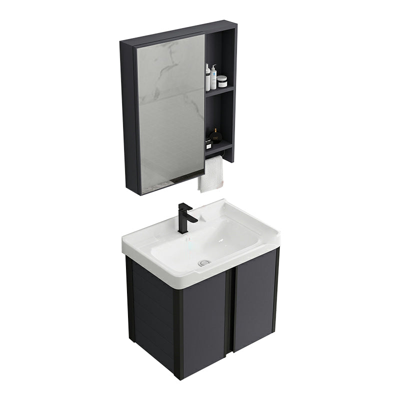 Wall Mount Modern Single-Sink Open Console with Sink Set with Soft Close Door Vanity & Faucet & Mirror Cabinet Ceramic Clearhalo 'Bathroom Remodel & Bathroom Fixtures' 'Bathroom Vanities' 'bathroom_vanities' 'Home Improvement' 'home_improvement' 'home_improvement_bathroom_vanities' 8157232