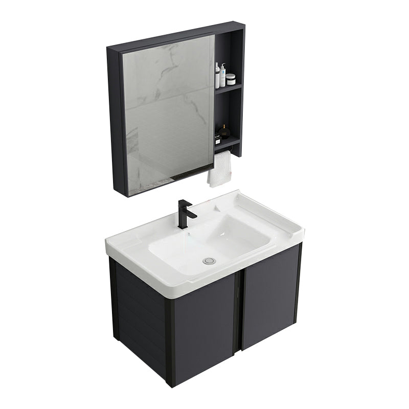 Wall Mount Modern Single-Sink Open Console with Sink Set with Soft Close Door Vanity & Faucet & Mirror Cabinet Ceramic Clearhalo 'Bathroom Remodel & Bathroom Fixtures' 'Bathroom Vanities' 'bathroom_vanities' 'Home Improvement' 'home_improvement' 'home_improvement_bathroom_vanities' 8157234