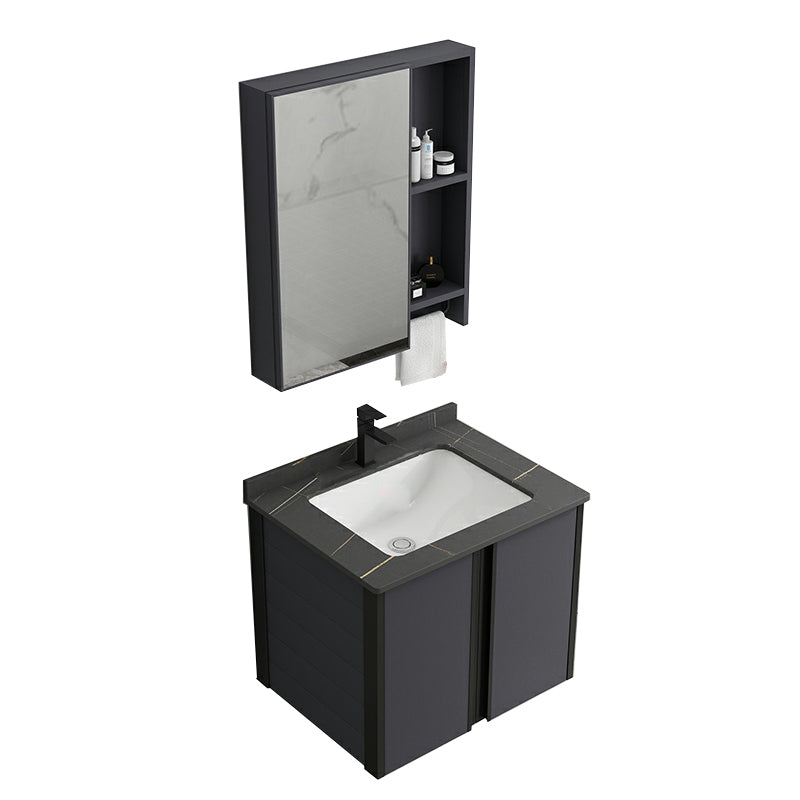 Wall Mount Modern Single-Sink Open Console with Sink Set with Soft Close Door Vanity & Faucet & Mirror Cabinet 24"L x 19"W x 20"H Stone Clearhalo 'Bathroom Remodel & Bathroom Fixtures' 'Bathroom Vanities' 'bathroom_vanities' 'Home Improvement' 'home_improvement' 'home_improvement_bathroom_vanities' 8157236