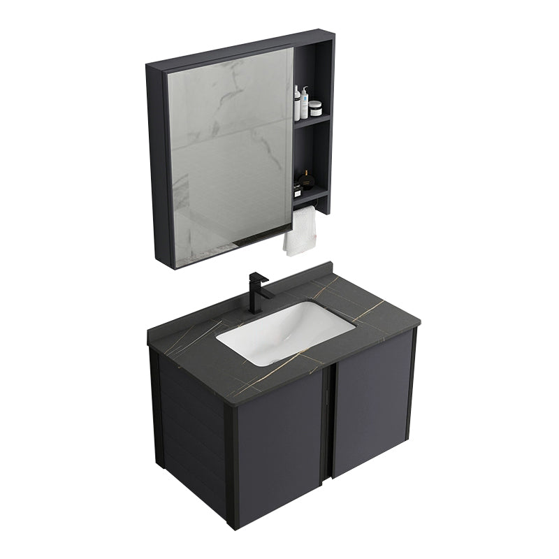 Wall Mount Modern Single-Sink Open Console with Sink Set with Soft Close Door Vanity & Faucet & Mirror Cabinet Stone Clearhalo 'Bathroom Remodel & Bathroom Fixtures' 'Bathroom Vanities' 'bathroom_vanities' 'Home Improvement' 'home_improvement' 'home_improvement_bathroom_vanities' 8157237